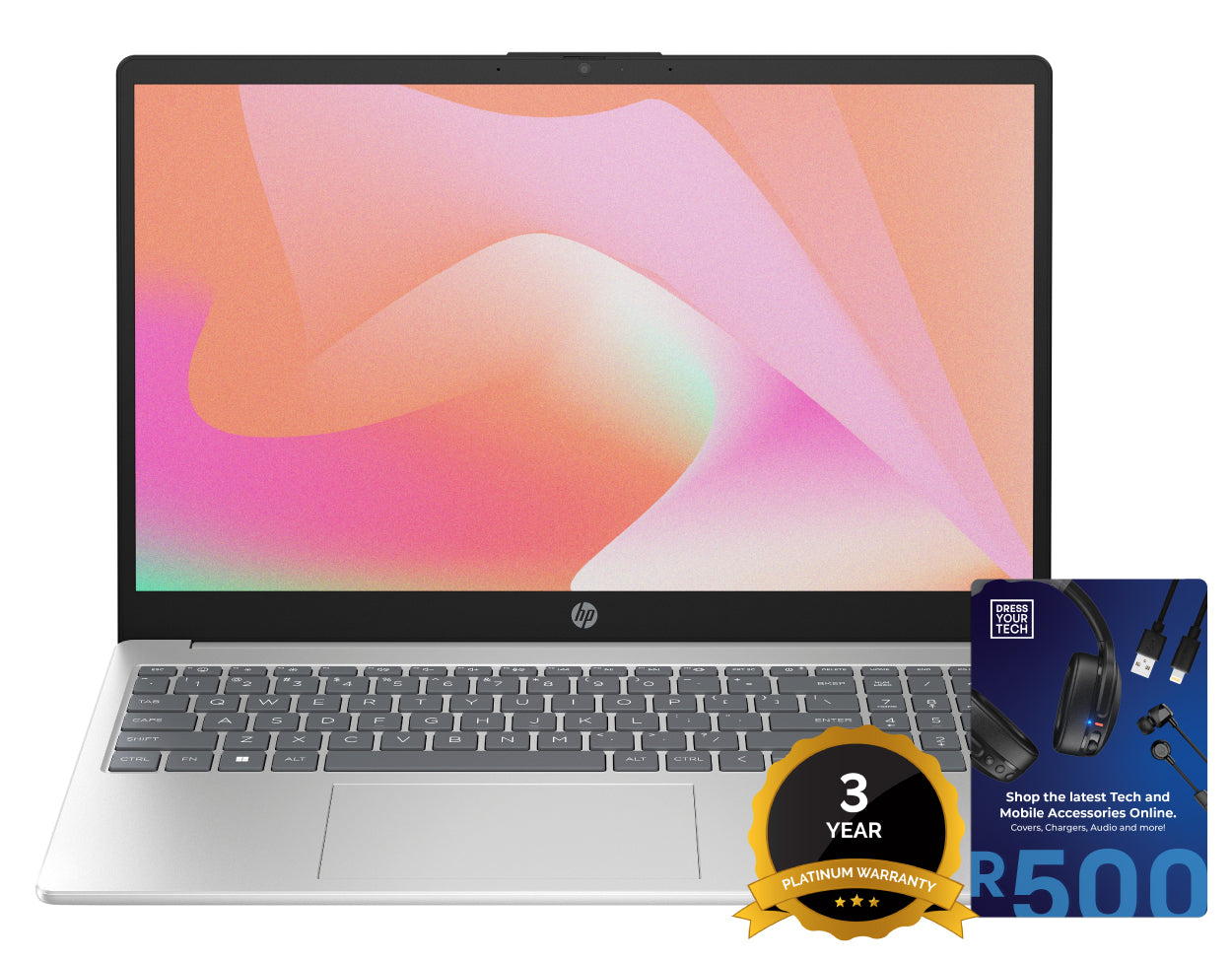 HP 15 Ryzen 7, 16GB, 512GB 3 year warranty and Dress Your Tech R500 voucher